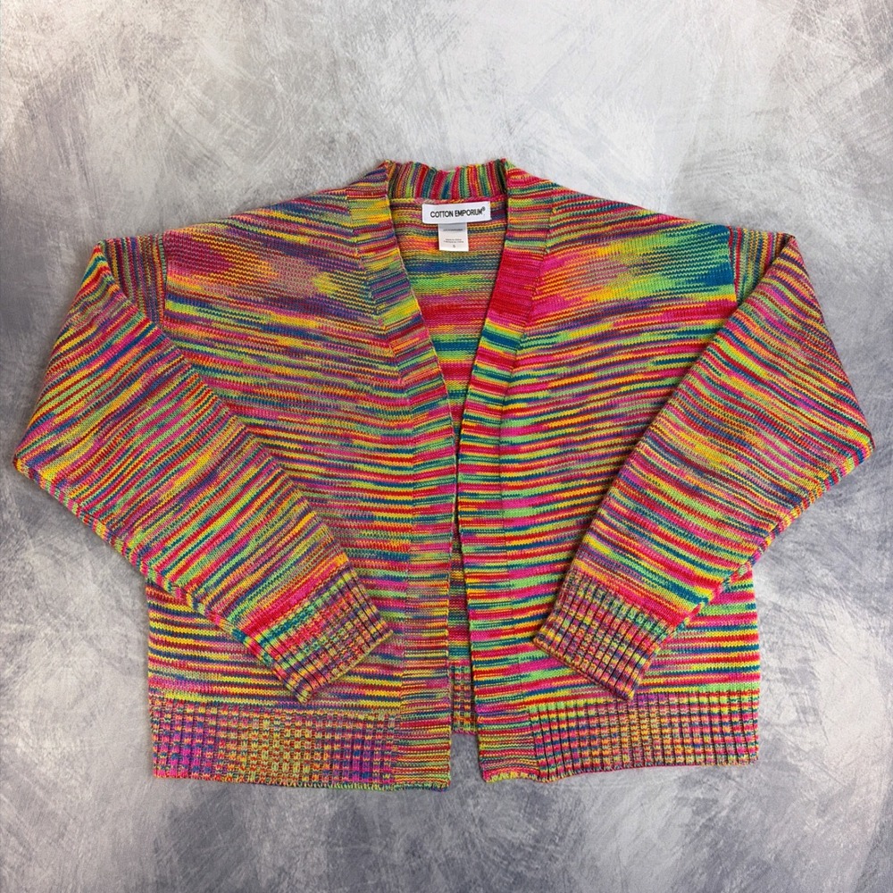 Cotton Emporium Cardigan Womens Small Multi Color Space Dye Open Front Knit